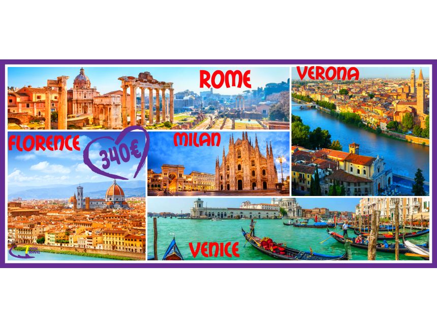 მილანი - ვერონა - ვენეცია - ფლორენცია - რომი ტურისტული საგზურის ღირებულება -